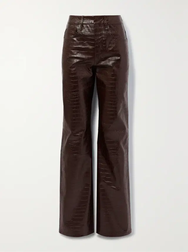 Croc-effect faux leather straight-leg pants