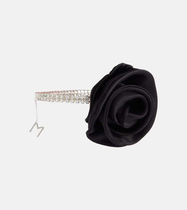 Floral-appliqué crystal-embellished choker