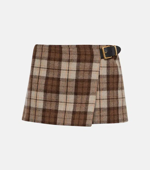 Checked wool-blend miniskirt