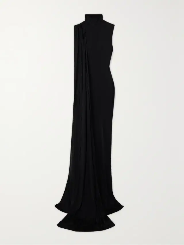 Draped satin jersey turtleneck maxi dress